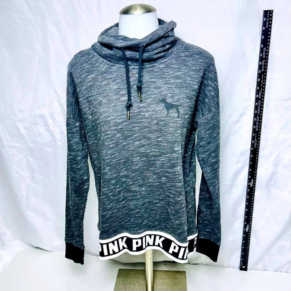 PINK Victoria's Secret ~ Cowl Neck‎ Sweatshirt ~ Gray/Black Marble ~ Logo Hem XS